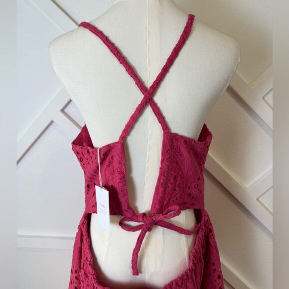 NWT Andie Swim The Roatan Midi Eyelet Open Back Dress Rosette Pink Size XL - Picture 7 of 12